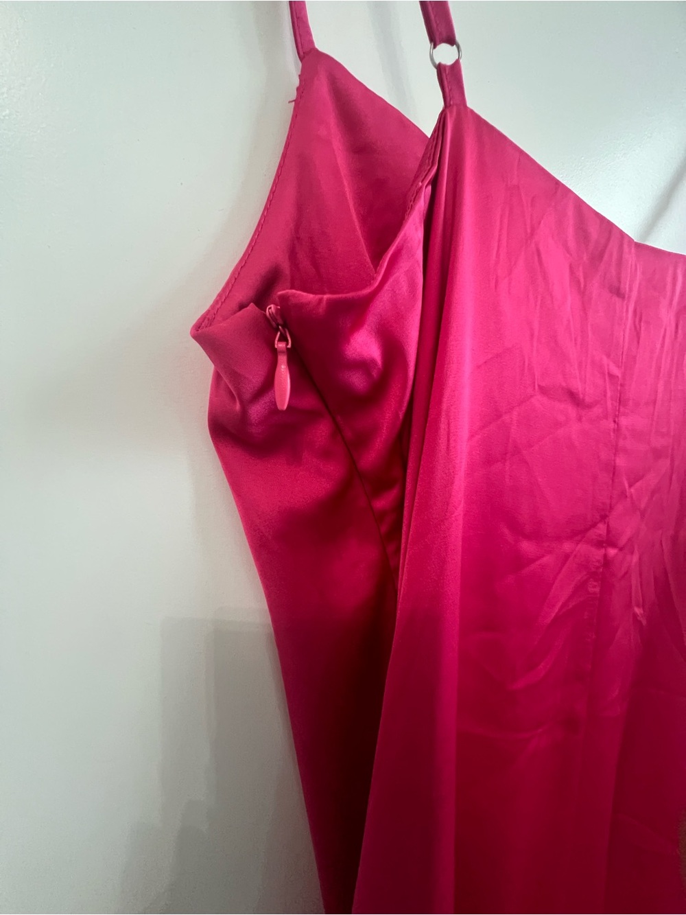 Forever 21 Pink Satin Cowl Neck Slip Dress Side Slit Midi S NWT chic vibrant - Picture 7 of 9